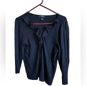 Chaps Denim Collection Ruffle-Neck with Tie